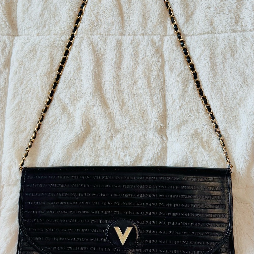 Mario Valentino Black Shoulder Bag with Gold Chain